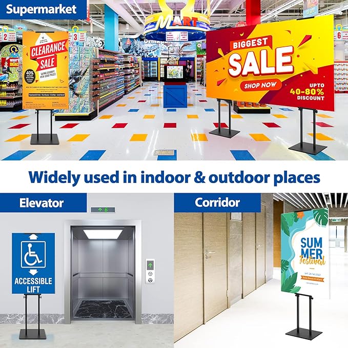2Pack Poster Stand for Display, Heavy Duty Floor Standing Sign Holder, Double-Sided Poster Board Stand, Adjustable Height Up to 80 inch, Outdoor Banner Stand for Board & Foam Display, Black
