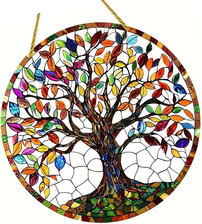 Colorful Tree Acrylic Ornament with Hanging Rope Chain Acrylic Wall Hanging Decoration for Window Door Display