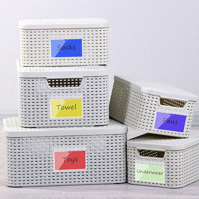 Chinco 50 Pack Clear Adhesive Pockets, Labels for Storage Bins, Plastic Self Adhesive Index Card Holder with Top Open for Organizing Bins Box Drawer(3.7 x 5.3 Inches)