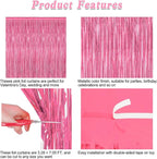8 Pack Pink Backdrop, 3.28 FT x 7.05 FT Pink Birthday Decorations, Metallic Pink Backdrop for Photoshoot Foil Curtains Party Streamer, Valentines Day Decorations Birthday Photo Booth Props