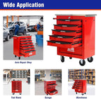 6 Drawers Tool Cart on Wheels with Stainless Steel Worktop, Heavy Duty Mobile Rolling Drawer Tool Chest with Locking Wheels & Lockable Drawers, Garage Tool Storage Cabinet (Red, 6 Drawers)