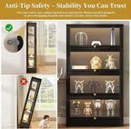 Display Cabinet with Acrylic Glass Doors,4-Tiers Curio Cabinet with LED Lighting for Collectibles, Collectibles Toy Organizers Rack & Display Shelf Display Case Storage Cabinet, Black
