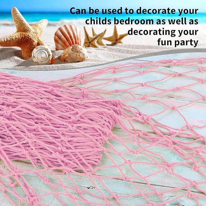 ZUEXT Light Pink Decorative Fishing Net 80x40 Inch, 2PCS Wall Photo Hanging Fishnet,Cotton Mermaid Net for Nautical Mermaid Pirate Ocean Themed Hawaii Beach Under the Sea Party Decorations