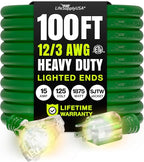 100ft Outdoor/Indoor Extension Cord 3-Outlet 12/3 Gauge Extra Heavy Duty ETL Listed, 3 Prong SJTW, Waterproof, Flexible Cold-Resistant Long Power Cord,15A 125V 1875W, Green by LifeSupplyUSA