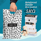 JinRuiKJ Poly Mailers with Handle 10x13 Inch 25 Pcs, Easy to Carry Packaging Bags for Small Business, Thank You Shipping Bags with Self Adhesive Strip, Tearproof and Waterproof - Black leopard