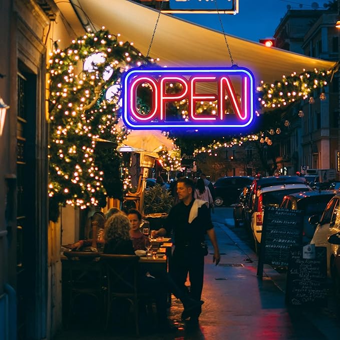 Open Signs for Business,32x16 inch Large Bright Open Sign Neon Led Lighted,Remote Control & Flashing Mode for Window Door Bar Coffee Salon Store,ON/OFF Switch B/Y