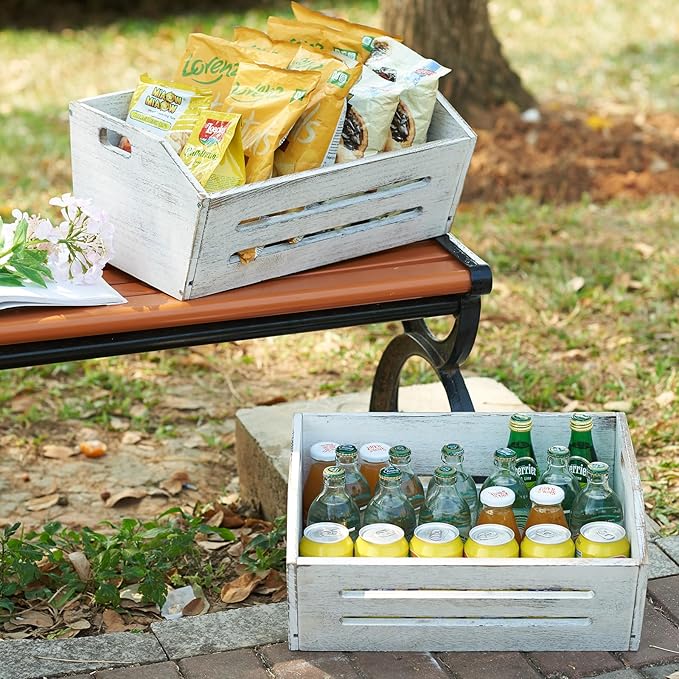 ELONG HOME Wooden Crate, 2 Pack Fast Assemble Wooden Crate for Storage, Decorative Farmhouse Wooden Crate Basket, Vintage Wood Crates Display for Fruits and Vegetables