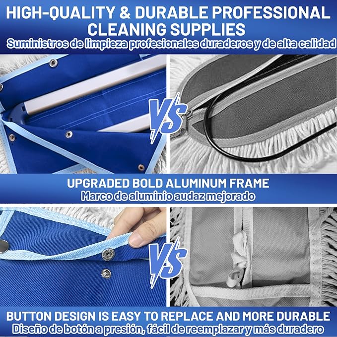 36" Commercial Dust Mop: Dry Dust Broom for Hardwood Floors Cleaning - 2 Reausable Mop Pads 59" Long Handle Heavy Duty Frame - Professional Cleaning Supplies for Hotel Warehouse School Janitor