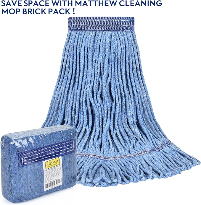 Matthew Cleaning Heavy Duty Mop Head Commercial Replacement for General and Floor Cleaning , Wet Industrial Blue Cotton Looped End String Head Refill (Pack of 12) Blue