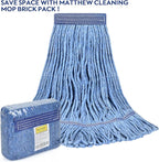 Matthew Cleaning Heavy Duty Mop Head Commercial Replacement for General and Floor Cleaning , Wet Industrial Blue Cotton Looped End String Head Refill (Pack of 6) Blue