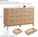 T4TREAM Fluted 9 Drawer Dresser, Modern Chest of Drawers with Faux Marble Top, Curved Profile Design, Dresser TV Stand, Wood Drawer Organizer for Bedroom, Living Room, Hallway, Natural Oak