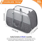 Collapsible Laundry Baskets with Easy Carry Handles, 95L Clothes Hamper for Storage, Foldable Laundry Basket Tear-proof, Large Pop Up Hampers for Laundry, Bedroom, Bathroom, Dorm Grey