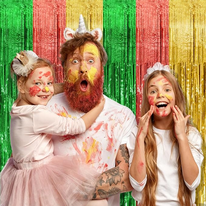 10 Pack Hawaii Party Backdrop Decorations Vibrant Summer Streamers Foil Fringe Curtains Metallic Tinsel Backdrop for Birthday Graduation Baby Shower Christmas Beach Holiday Party Decors
