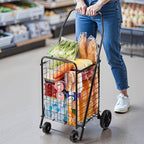 VEVOR Shopping Cart, Folding Grocery Utility Cart with Swivel Wheels, 90 LBS Large Load Capacity, Heavy Duty Rolling Laundry Basket Butler for Laundry, Shopping, Camping, Grocery, Luggage, Black