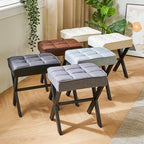 IBUYKE Square Makeup Stool with X-Leg Foot Rest, Linen Footrest, Ottoman Seat, Multi-Use as Small Side Table, for Bedroom, Living Room, Blue Gray LG-70L