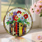 8-Inch Flower Books Stained Glass Ornament, Stained Glass Window Hanging, Window Hanging Decor Suncatcher – Holiday Decor | Gifts for Bookworm, Book Reader, Book Lovers | Holiday Decorators