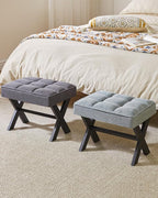 IBUYKE Small 12" H Footrest Stool, Square Linen Foot Stool with Metal X-Leg, Multi-Use as Small Side Table, Step Stool for Living Room, Bedroom, Entryway, Office, Blue Gray WBD011L