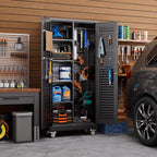 Aobabo Broom Closet Storage Cabinet,Lockable Garage Storage Cabinet with 4 Adjuatable Shelves,Required Assembly,Black,70.87''H*31.5''W*15.75''D