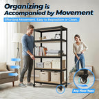 HOMEDANT House 36.2" 5-Tier Metal Rolling Cart Shelf Rack Casters Heavy Duty Laminated Wheel Shelving Unit Adjustable Utility Storage Shelves Shelf Kitchen Garage Black 1Pack