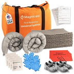 Universal Spill Kit OSHA Approved - Biohazard Clean up Kit for Oil, Water & Chemicals | 15 Absorbent Pads, 2 Socks, PPE, Biohazard Bags in Bright Orange Duffel Bag