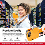 KPX Pricing Tag Gun, 8 Digits, 5150 White Labels, Yellow (Rectangular, Paper, 21*12 mm), One Touch Open System, Incl 3 Inker Rollers