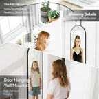 47x14 Mirror Full Length Back Door Hanging or Wall Mounted Aluminum Metal Frame Arch Mirrors for Entryway Bedroom Bathroom Dressing Living Room 47 14 inch Black