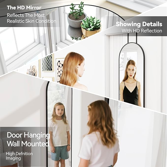 47x14 Mirror Full Length Back Door Hanging or Wall Mounted Aluminum Metal Frame Arch Mirrors for Entryway Bedroom Bathroom Dressing Living Room 47 14 inch Black