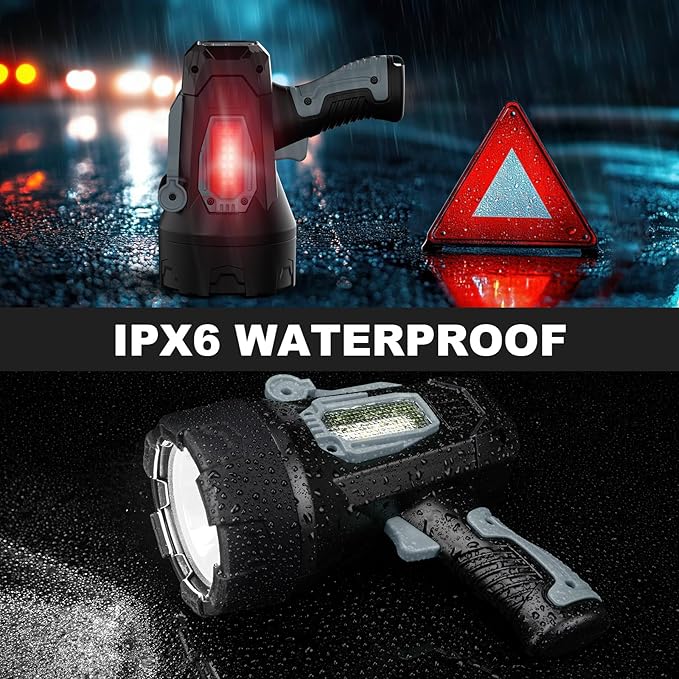 Rechargeable Spotlight, 99000 Lumens Super Bright Led Spotlights Flashlight with Cob Light, 10000ɱAh Spot Lights, Handheld Spotlight for Hunting Boating Outdoor, Long Runtime