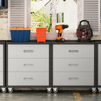 Tool Storage Cabinet, Rolling Tool Cabinet with 3 Drawers, Metal Storage Cabinet for Garage, Tool Room, Assembly Required(Black and Gray)