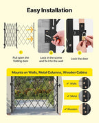 VEVOR Single Folding Security Gate, Lockable Scissor Gate with 360° Swivel Casters, Outdoor Barricade Steel Retractable Gates, for Entry Security, Garage, Warehouse & Pool, 70.87 x 63.39 in (W x H)