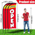 Buryeah 3 Sets Now Open Feather Flag Pole Kit for Business Advertising 7 ft Open Flag Banner Sign with Pole Kit Ground Stake and Portable Bag for Outside Ground (Red)