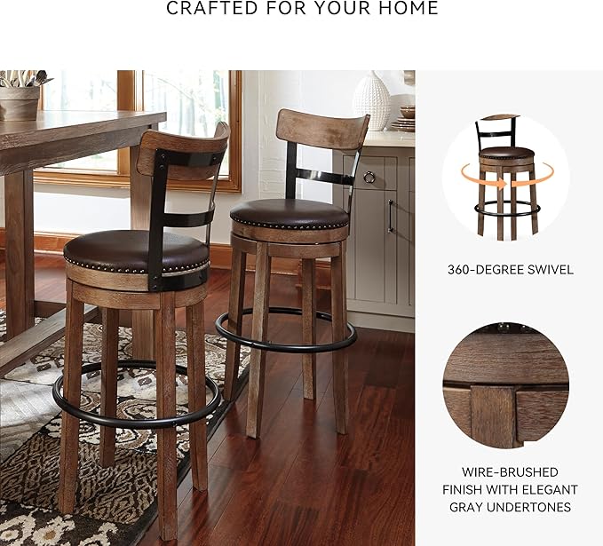 Signature Design by Ashley Pinnadel 30" Modern Swivel Pub Height Barstool, Light Brown