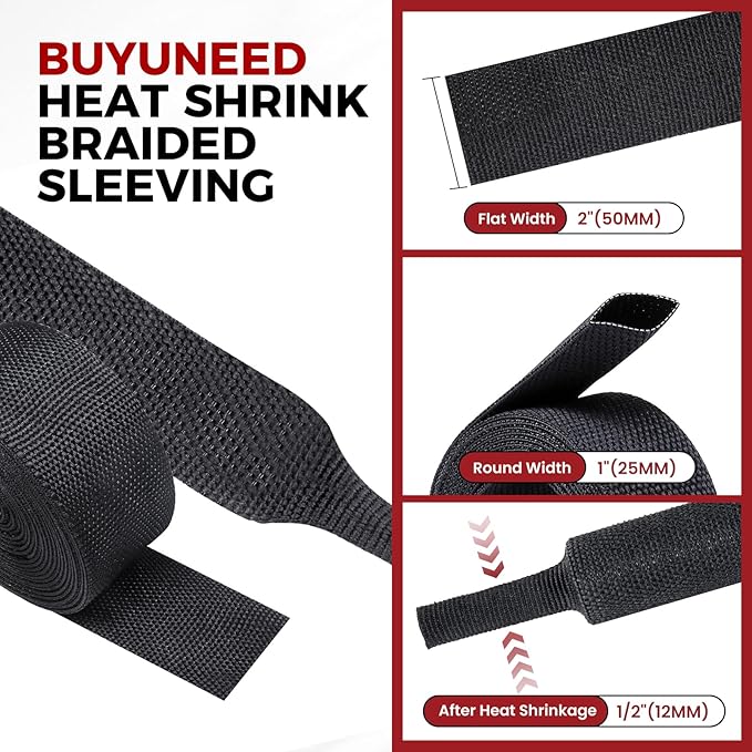Heat Shrinkable Braided Sleeving 2:1 Ratio- Abrasion Protection Flexibility Wiring Harness Cable Sheath (1" ID, 16ft)