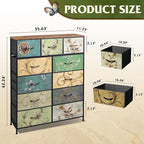 WLIVE Storage Organizer Unit with 11 Fabric Bins, Storage Drawers Organizer with Steel Frame, Tall Storage Tower Organizaton for Living Room, Hallway, Office, Floral Painted