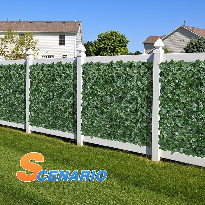 TANG 6'x14'FT Faux Ivy Privacy Fence Screen Roll- 6Pcs Artificial Leaf Fences Greenery with 130 GSM Mesh Panel,Outdoor Green Wall Chain Link Fence Covering for Balcony Backyard Patio, Ivy