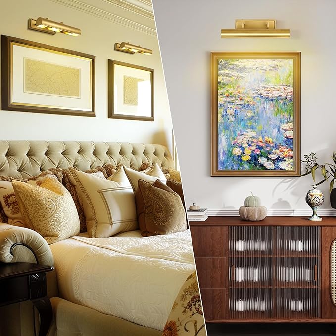 Picture Light for Wall 18" Brass Picture Lights Hardwired 3-Light Gold Picture Frame Light Dimmable Art Gallery Light Accent Lighting Bathroom Wall Sconce for Artwork Poster Library Display