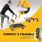 Push Cart Dolly by Wellmax, Moving Platform Hand Truck, Foldable for Easy Storage and 360 Degree Swivel Wheels with 330lb Weight Capacity, Yellow Color