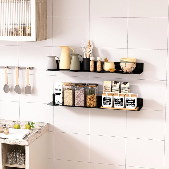 30 Inches Acrylic Long Wall Shelf Set of 2, Black Wall Mounted Acrylic Bathroom Storage Shelves Display Organizer, 2 Pack(30 Inch)