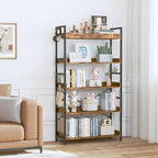 HCHQHS 5 Tier Bookshelf, Adjustable Industrial Bookcase, Vertical Tall Book Shelf, Wood and Black Metal Open Bookshelves for Home Office, Living Room, Bedroom