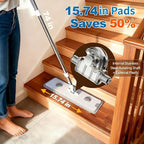 CTIME Large Mop and Bucket Set, Flat Mop and Bucket System, Wall Mop with Adjustable Handle (Max 74 Inches), Mops for Floor Cleaning, 6 Washable 15.74'' Microfiber Mop Pads