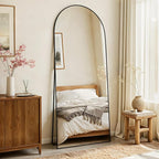 Full Length Mirror 56"x21" - Arched Floor Standing Body Mirror with Aluminum Frame,Leaning Hanging for Bedroom Cloakroom Living Room Black