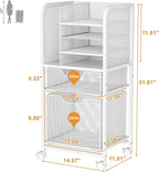 Rolling File Cart with 2 Drawers, White File Cabinet Organizer for Hanging File Folders, Letter-Size File Storage with Wheels, Multi-Layer Mobile Filing Cabinet for Office and Home, White