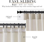 Rod Pocket Curtains for Traverse Rod with Hooks or Tap Tie Top with Clip Rings,Linen Back Tab Boho Sheer Country Curtain Draperies for Bedroom Living Room Dining,Warm Grey Greyish Beige,90 Inch Long