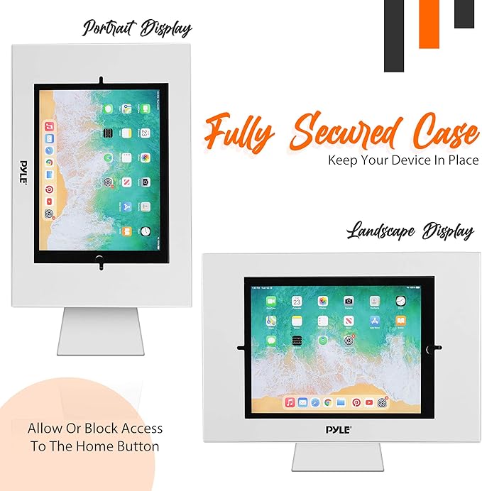 Anti Theft Tablet Security Stand - Wall / Table Mount Desktop iPad Kiosk Stand W/ Lock and Key, Restricted Pin-Hole, 90° Rotate - iPad, iPad Air, iPad Pro, Samsung Galaxy Tab A (2019) - Pyle PSPADLK15