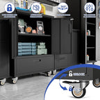Metal Tool Storage Cabinet with Wheels,Black Heavy Duty Mobile Rolling Tool Cabinets for Garage,Metal Storage Cabinets with 2 Locking Doors and 1 Drawer,Assembly Required