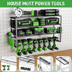 Power Tool Organizer Wall Mount, 4 Layers Tool Storage Rack with 8 Cordless Drill Holders, Power Tool Shelf Loads 400lbs for Garage, Warehouse, Workshop, Gifts for Men, Husband