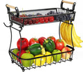 ANTOPY 2 Tier Fruit Basket with 2 Banana Hangers, Countertop Fruit Vegetable Basket Bowl for Kitchen Counter Metal Mesh Basket Fruits Stand Produce Holder Organizer for Onion Potato Bread Snack Veggie