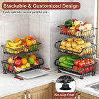 Miyawell 3-Tier Rolling Pantry Cart with Wheels, Stackable Wire Storage Floor Organizer for Kitchen Pantry Snack Shelves, Fruit Basket Stand, Vegetable Storage Rack for Food Snacks Onion Potato