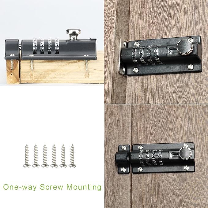 Heavy Duty 4-Digit Combination Locking Bolt - Reinforced Zinc Alloy Security Slide Latch for Gates, Sheds, Barns, Fences & Cabinets - Childproof Design & Anti-Theft Password Setting (Black)