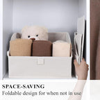 WUIKE Closet Storage Bins, Large Trapezoid Storage Boxes with Handles, Fabric Storage Baskets for Organizing Clothes, Sheets, Blankets, Decorative Storage Bins, White & Beige